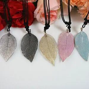 나뭇잎 남자 여자 커플 인견 줄 목걸이-W4BDF84
