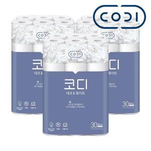 코디 천연펄프 데코 앤 화이트 3겹 두루마리 휴지 화장지 30M 30롤 X 3개