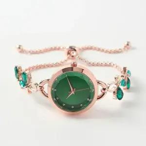 슬라이드 버클 여성 아날로그 손목시계 그린-WFHIZHF