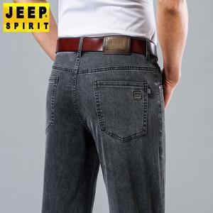 지프스피릿 봄 여름 남성 청바지 비즈니스 캐주얼 루즈 스트레이트 탄성 블랙 그레이 자수