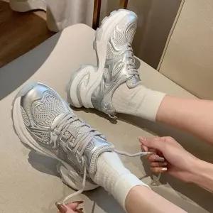 ONM 여성 어글리슈즈 트렌디 실버 키높이 메쉬 운동화