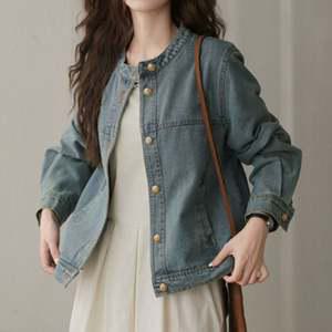 여성 라운드넥 노카라 데님 자켓 HH-E84 라운드넥데님자켓 노카라데님자켓 여자청자켓 라운드넥청자켓 여성