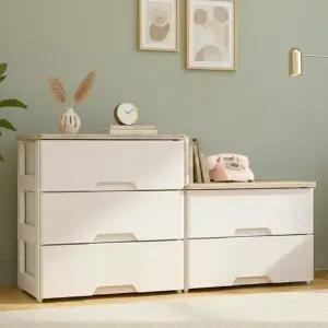 러쉬그레인 우드상판 와이드 플라스틱 서랍장 2단 옷 수납 정리함 수납장