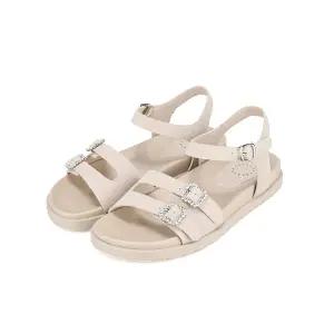 바바라 두줄 큐빅버클 여성플랫샌들 3cm_BBI342