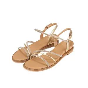 바바라 반짝이 큐빅줄 여성플랫샌들 3cm_BBI344