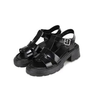 바바라 소가죽 피셔맨 청키 몰드 여성 힐 샌들 5cm_AAH441