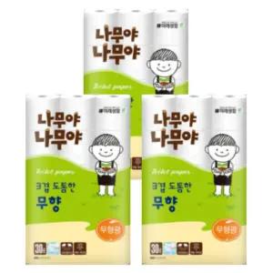 나무야나무야 3겹 도톰한 무향 30m, 30롤, 3개