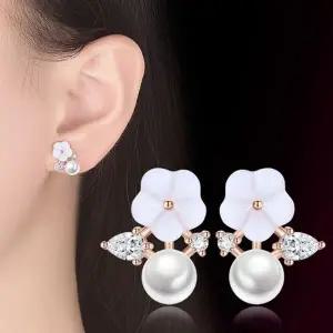 S925 스텔링실버 진주 쉘 지르코니아 로즈 이어링-WE65513