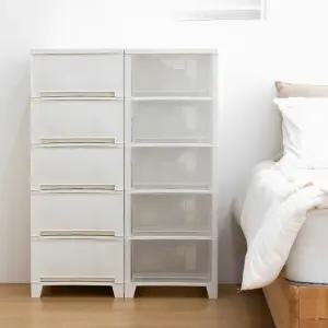 국내제작 튼튼한 홈클로젯 플레인 5단 서랍장 1+1 틈새 슬림 깊은 수납장 투명 서랍장