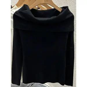 [하프클럽/휴드]보트 오프숄더 하이넥 믹스 스타일 슬림 니트 탑