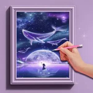 보석십자수 DIY 액자 미포함 패브릭 고래와우주 25x35 큐빅십자수 비즈십자수 패브릭십자수