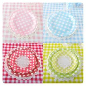 체크접시 6개입/일회용/종이/그릇/접시/1회용/파티/피크닉/용기/칼라/원형/1인/세트/위생/파티용