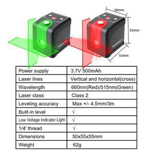 미니 레이저 레벨 휴대용 2 라인 수평 및 수직 미터 크로스 USB 충전 슈퍼 레드 그린