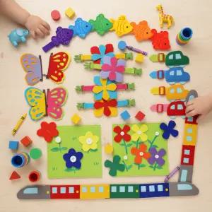 매직캐슬 무지개 소근육놀이 장난감 7종세트 인지놀이 찍찍이 버클 지퍼 단추 똑딱이 교구