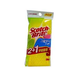 3M 그물망사 수세미 2+1개입 핑크 옐로우