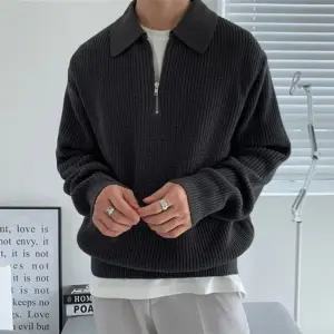 [제이커머스]베이직 카라 남성 반집업 니트 티셔츠 기모안감 방한티셔츠 혹한기 겨울티 남여공용