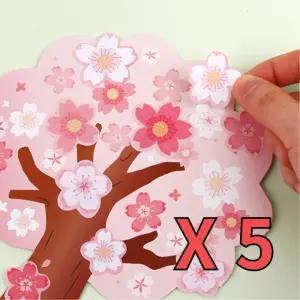 봄꽃 개나리 진달래 종이 꽃스티커 봄스티커 5장 폰꾸 다꾸용 미술만들기재료