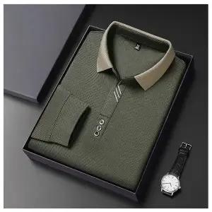 와플 남성 긴 소매 티셔츠 봄 옷깃 비즈니스 캐주얼 폴로 셔츠 탄성베이스 셔츠 탑 새로운