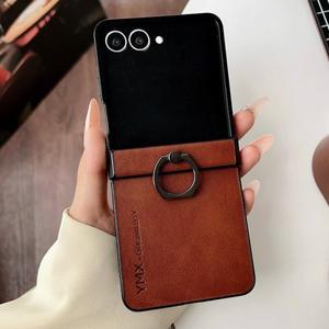 럭셔리 가죽 링 홀더 케이스  갤럭시 Z 플립 3 4 5 6 7 5G ZFlip7 FE 3피스 세트 플레인 힌지 충격 방지 커