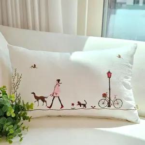 [쇼파쿠션] 의자 등받이 허리 쿠션 커버 광목 자수 30x50