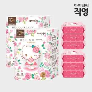 헬로키티 4겹 로맨틱러브 화장지(25m) 30롤X2팩(60롤) + 시그니처 물티슈(70매)X6팩 복합세트