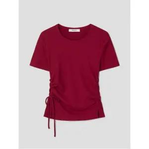 [에잇세컨즈] 골지 셔링 디테일 반소매 티셔츠  레드 (356242CM66)