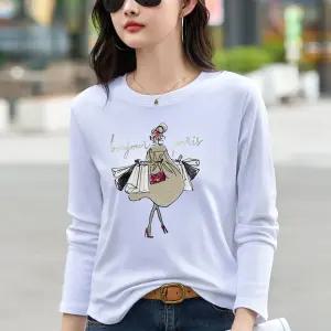 데일리 라운드넥 티 긴팔 셔츠 레이어드 스판 상의 여성 흰색 면 가을 이너 SPO마켓3