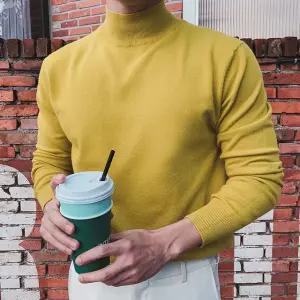 남자 반목폴라 니트 캐시미어 모크넥 터틀넥 반폴라