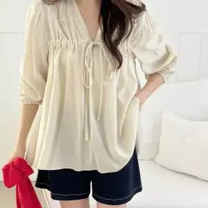 [빅사이즈]이블렛 러케드 셔링 리본 블라우스 제이스타일