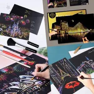 야경 스크래치 아트 페이퍼 힐링 취미 활동 도구 성인 컬러링 북 스트레스 해소