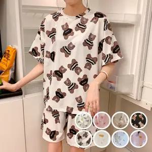 여성 여름 면 잠옷세트 반팔 반바지 홈웨어 아이스 봄 세트 냉장고 캐릭터 실내복 주니어 잠옷 아이스