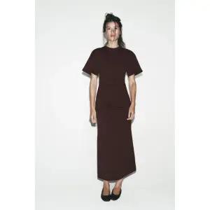 ZARA 드레이프 롱 원피스 - 브라운