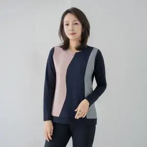 [마담4060]엄마옷 마담4060 엘리제배색티셔츠 중년여성 데일리 티셔츠 -RTE2603004-