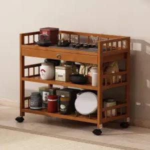 원목 서빙 바퀴 수납 선반 트레이 이동식 트롤리 웨건