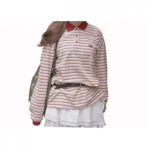 [매장정품] 코드그라피 스몰 스퀘어 로고 배색 스트라이프 럭비티-버건디 3764908