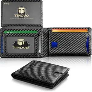 RFID 차단 기능이 있는 남성용 TiMOVO 슬림 지갑 2ID 창이 가죽 이중폴드 선물 상자가 다기능 퀵 슬롯