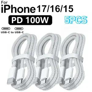 5개입 100W USB C to C 초고속 충전 케이블 아이폰 16 15 Pro 샤오미 화웨이 안드로이드 폰용 퀵차지 코드
