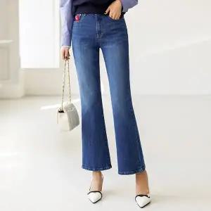 [스타일온미] 빌리브 반반 컬러 배색 자수 포인트 슬림 부츠컷 데님 팬츠