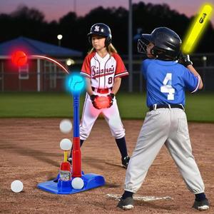 어린이용 투인원 글로우 인 더 다크 T 볼 세트 3-5 5-8 자동 피칭 머신으로 티볼 세트 조명 / 조절가능 글로우 배팅 배트 & 스탠드 / 6개의 글로우 볼 / 2개의 글로우 볼 용 야구 장난감