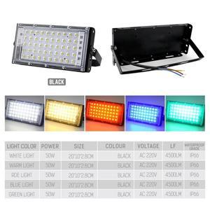 50W LED RGB 홍수 라이트 AC220V 야외 투광 조명 IP66 방수 반사판 스포트라이트 빨간색 녹색 파란색 3 색