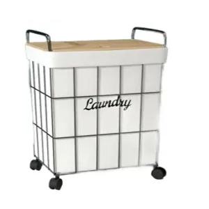 바퀴달린 빨래 바구니 철제 이동식 빨래통 철예 욕실 블랙자막 B