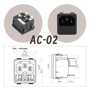 5개 IEC 수형 전원 인렛 모듈 AC-02 패널 마운트 소켓(퓨즈 홀더 포함) 10A 250V