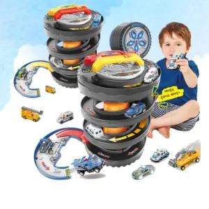 유아 접이식 휴대용 주차타워 미니카 트랙 장난감 옐로우 아동 아기 어린이완구