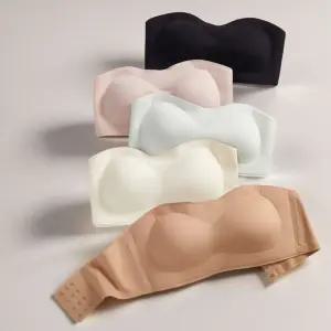 튜브탑 어니븐 렛 노와이어 오프숄더 심리스 끈없는 여성 뽕 가슴 보정