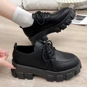 여자 학생 통굽 키높이 로퍼 친구 선물 검정 구두 KVr7+5ORQ