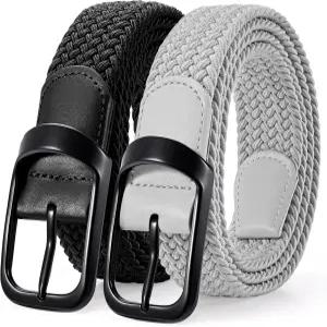 남성용 LEACOOLKEY 2팩 신축성 벨트 청바지 바지용 캐주얼 골프 1 3/8