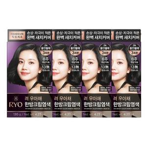 려 우아채 한방크림 염색약 동안블랙 2N 120g, 4개