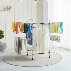 [에이치플러스몰]대용량 이동식 2단 빨래건조대 튼튼한 베란다 실내 빨래대 거치대