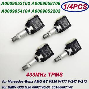 타이어 압력 센서 TPMS, 메르세데스 벤츠 E 클래스 w213 CLS BMW G30 G11 용, 433MHZ 0009052102 36106887140, A0009052102, 1/4