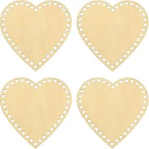 파티킬 6인치 x 크로셰 바구니 바닥 4Pcs 하트 모양 빈 뜨개질 나무 받침대 DIY 공예 직조 제작 용품 홈